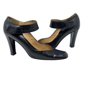 Emporio Armani Black Leather Elastic Ankle Strap High Heels Vintage Size 40